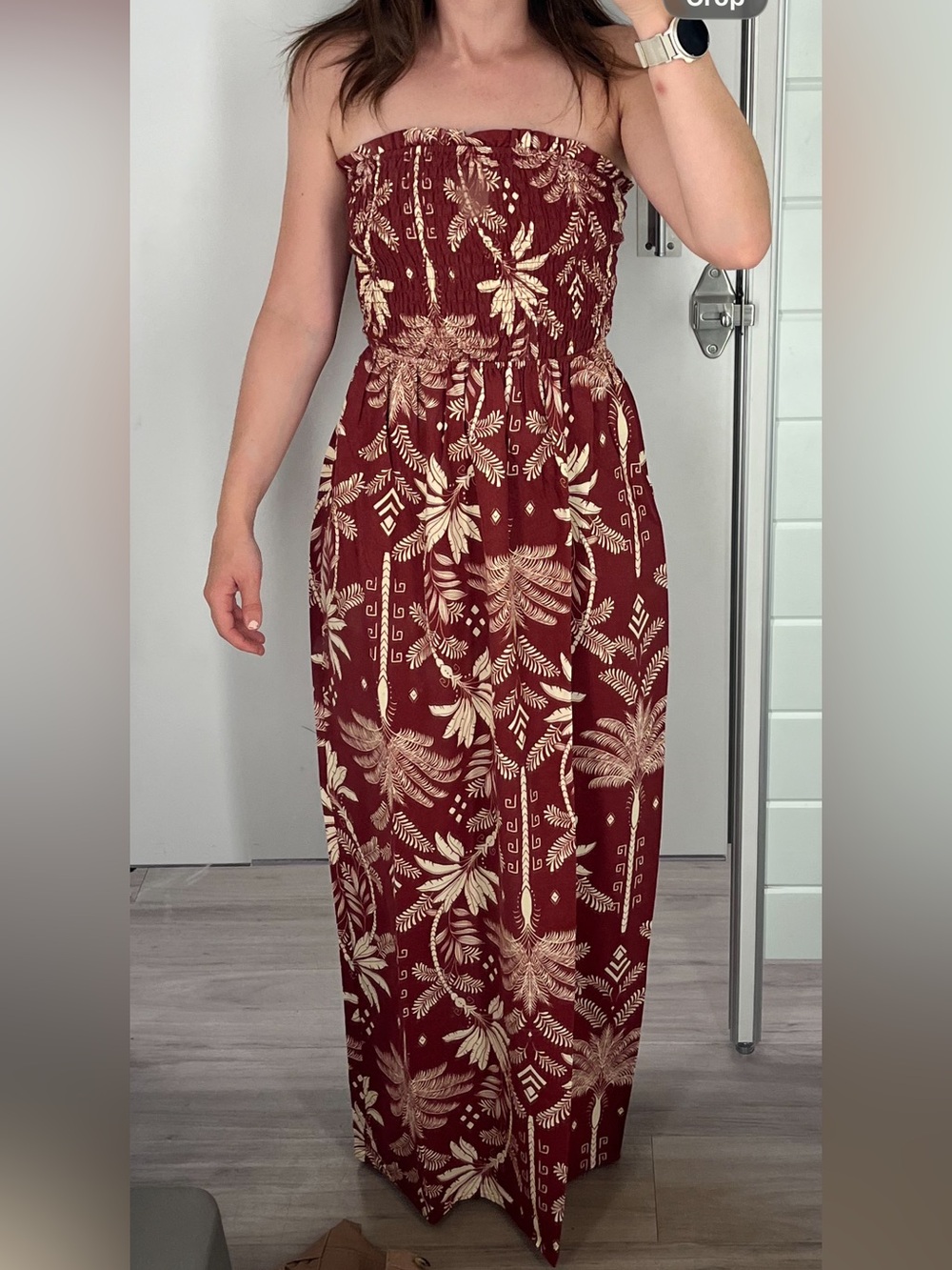 Monteau Burgundy Floral Maxi Dress with Cream Botanical Print
